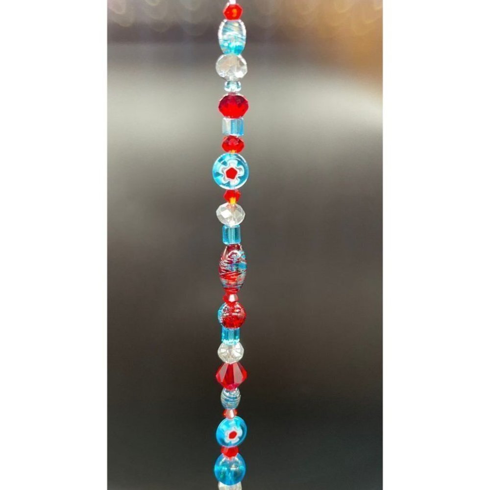 Beaded Suncatcher - Red Turquoise -Triangular Crystal Prism - Hanging Decor - Picture 12 of 16
